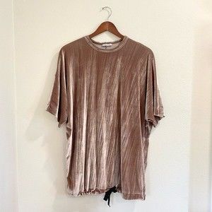 Zara Crushed Velvet Drawstring Tunic Sweater M Brown Shiny Boxy Dolman